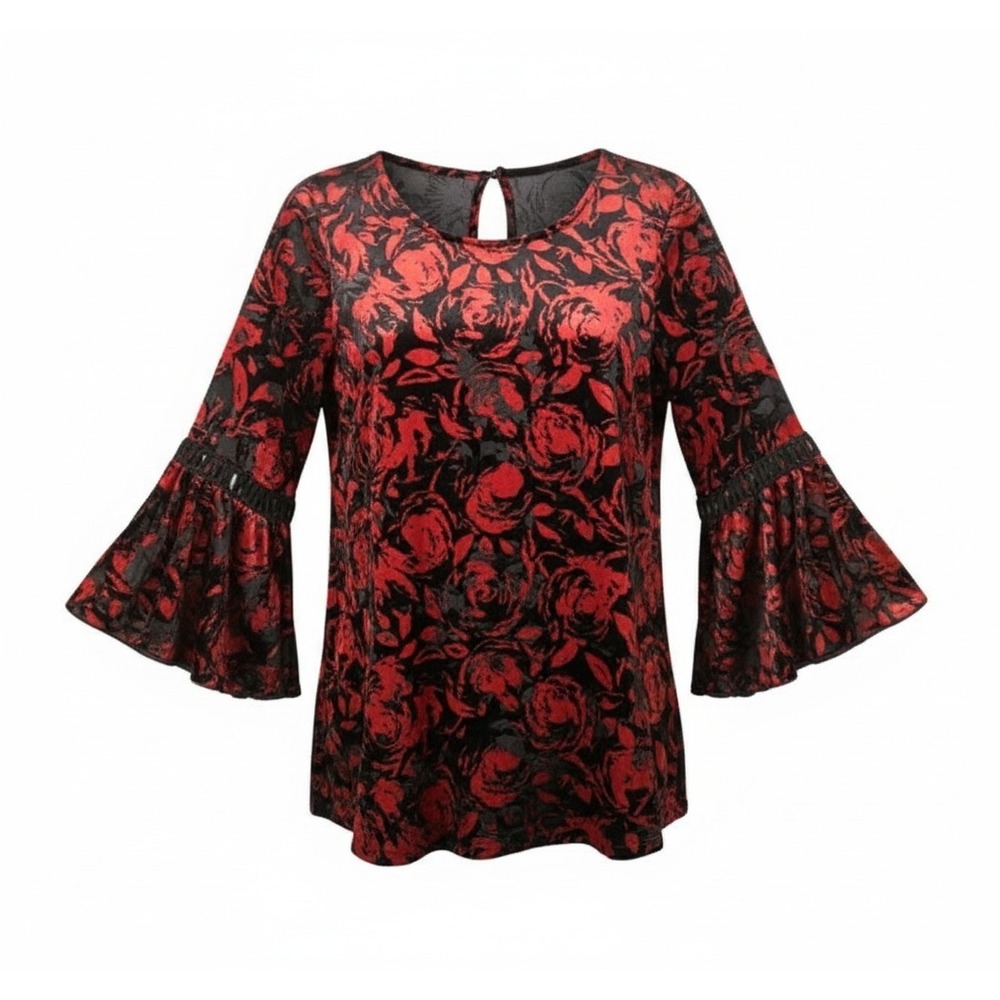 Velvet Burnout Bell Sleeve Blouse Sz M Romantic Goth Vampy Whimsigoth Steampunk